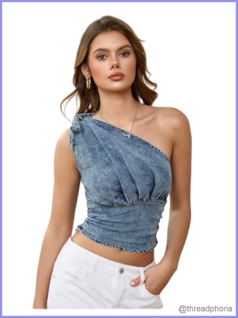 Sleeveless Denim Crop Tank Top, Asymmetrical Bow Tie Neck Vest Cami